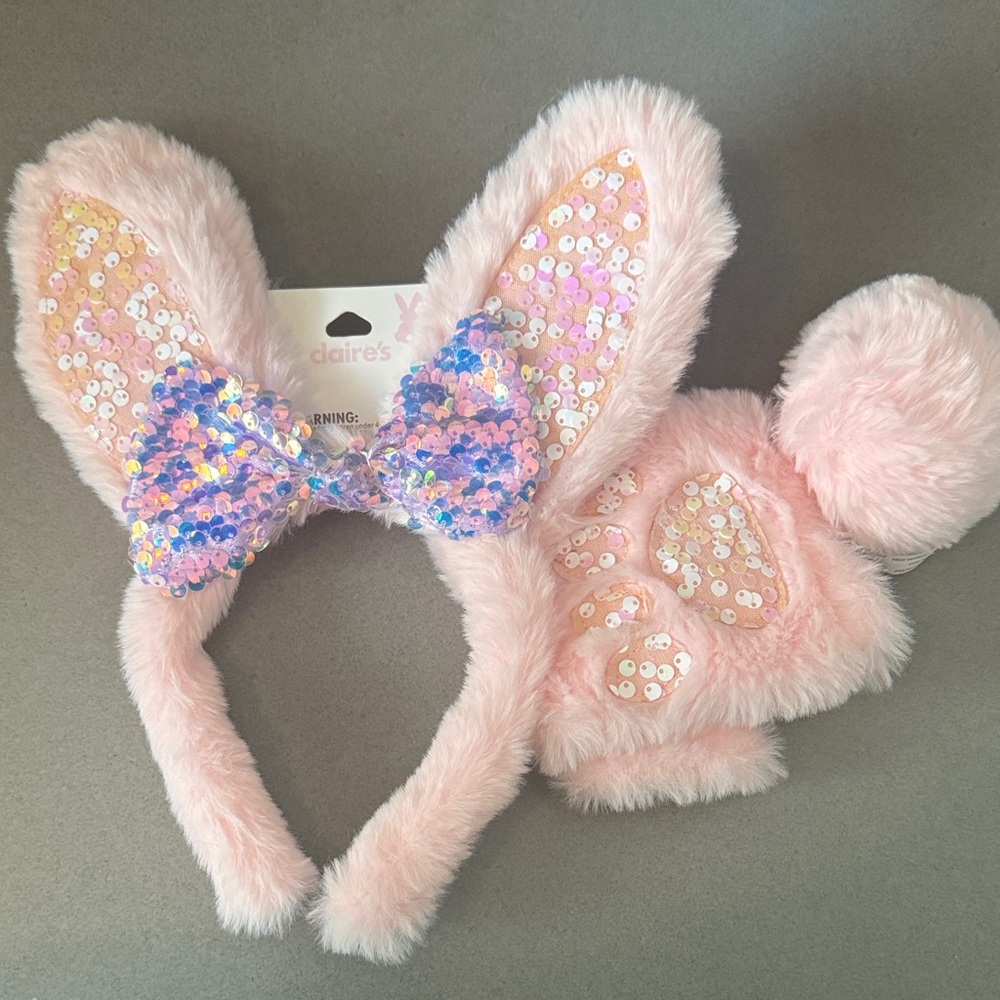 Claire's Pink and Blue Sequin Bunny Ears and Dress Up Set